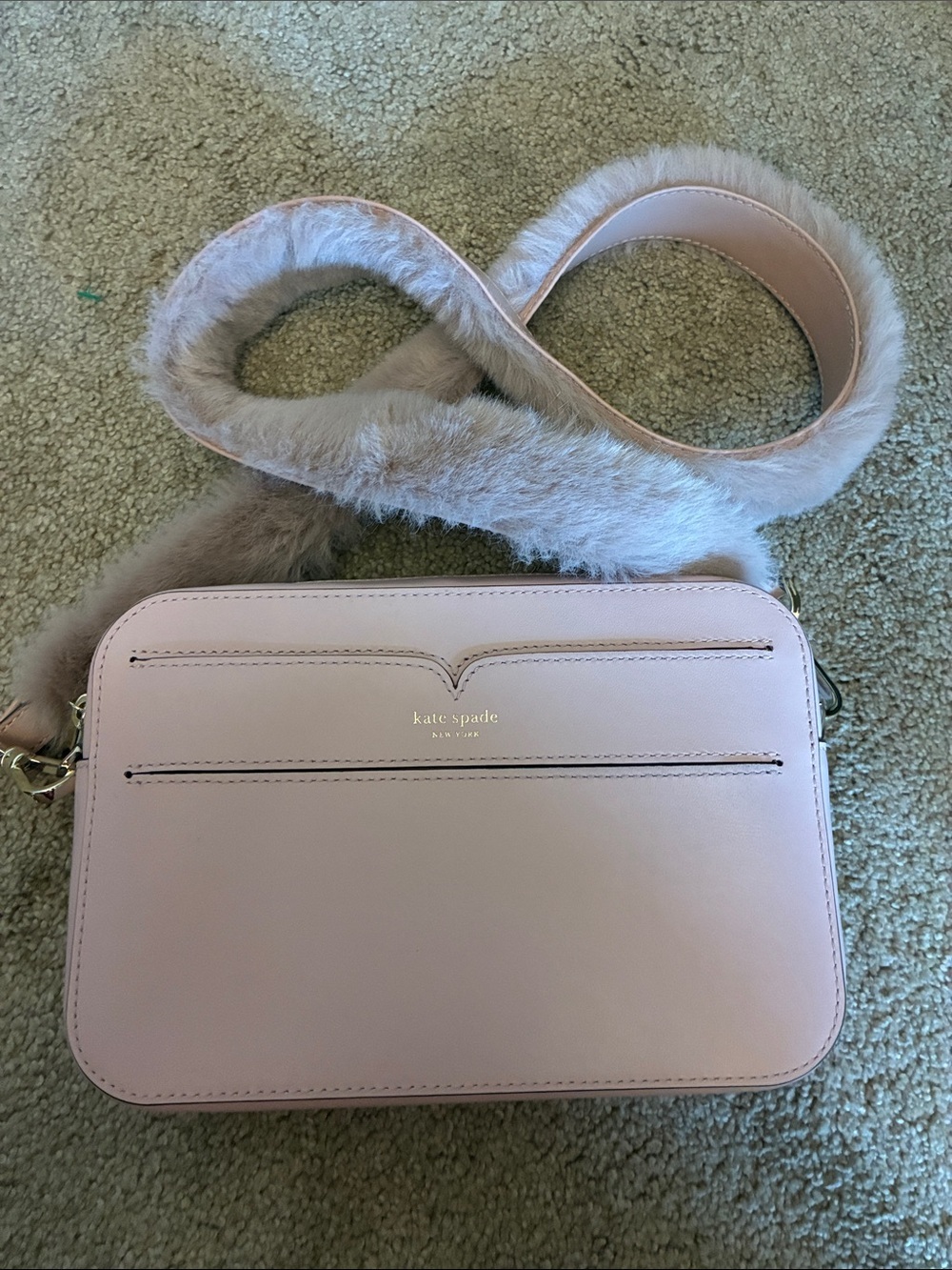 Kate Spade New York Harper Crossbody Bag Pink with Faux Fur Strap